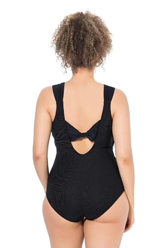 Ulla Popken Damen große Größen Übergrößen Plus Size Badeanzug, Schleife, Tigerstruktur, Softcups, breite Träger schwarz 56 837339100-56 von Ulla Popken