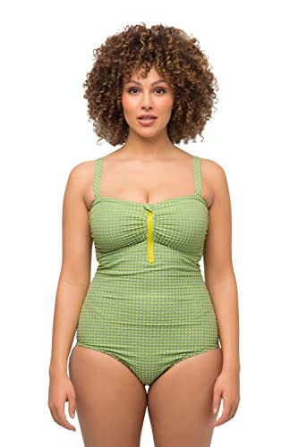 Ulla Popken Damen große Größen Übergrößen Plus Size Badeanzug, Seersucker, Softcups, Reißverschluss Limette 52 815282754-52 von Ulla Popken