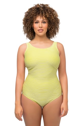 Ulla Popken Damen große Größen Übergrößen Plus Size Badeanzug, Streifen, Struktur, Softcups, Rundhals Limette 46 815272754-46 von Ulla Popken