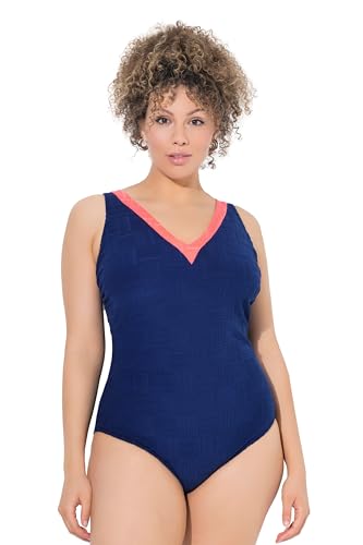 Ulla Popken Damen große Größen Übergrößen Plus Size Badeanzug, Struktur, ohne Softcups, V-Ausschnitt dunkelindigo 46 837292740-46 von Ulla Popken