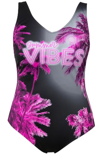 Ulla Popken Damen große Größen Übergrößen Plus Size Badeanzug, Summer Vibes, ohne Softcups, Raffung schwarz 50 827683100-50 von Ulla Popken
