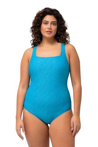 Ulla Popken Damen große Größen Übergrößen Plus Size Badeanzug, Wellenstruktur, Softcups, Carree-Ausschnitt helltürkis 42 827308750-42 von Ulla Popken
