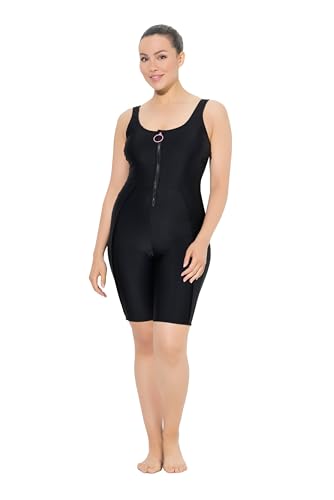 Ulla Popken Damen große Größen Übergrößen Plus Size Badeanzug, langes Bein, ohne Softcups, Zipper schwarz 48 826265100-48 von Ulla Popken