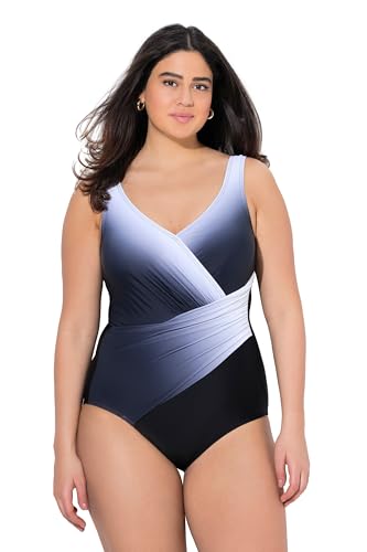 Ulla Popken Damen große Größen Übergrößen Plus Size Badeanzug Dana, Wickel, Verlauf B&W von Ulla Popken
