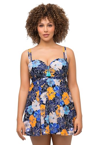 Ulla Popken Damen große Größen Übergrößen Plus Size Badekleid, Blüten, Softcups, Korsagen-Ausschnitt violettblau 50 814818738-50 von Ulla Popken