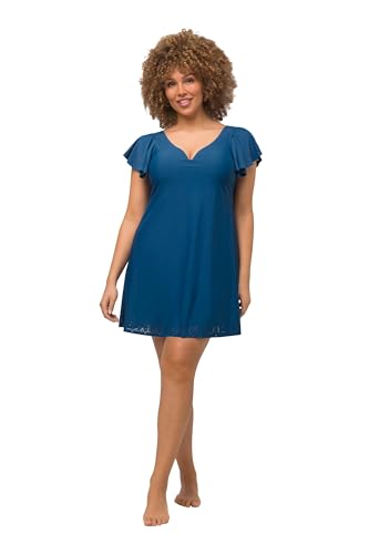 Ulla Popken Damen große Größen Übergrößen Plus Size Badekleid, Flügelärmel, Softcups, Lasercut-Muster, Bügel tinten blau 50, 816217 von Ulla Popken