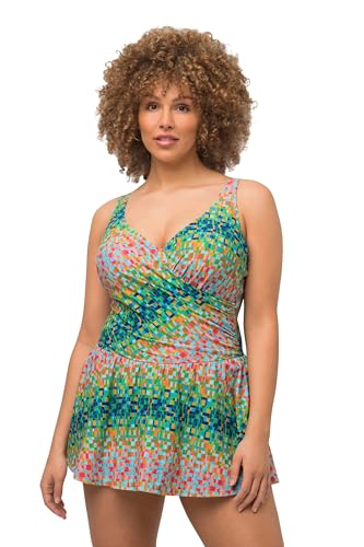 Ulla Popken Damen große Größen Übergrößen Plus Size Badekleid, Pixelmuster, Softcups, Bügel, Drapierung Koralle 46 815093501-46 von Ulla Popken