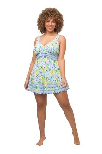 Ulla Popken Damen große Größen Übergrößen Plus Size Badekleid, Zitronen, Softcups, Herzausschnitt, Zierband schneeweiß 44 816415200-44 von Ulla Popken