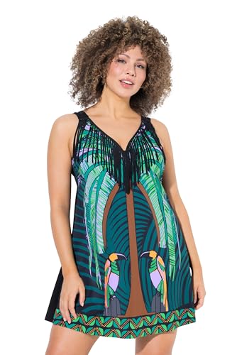 Ulla Popken Damen Badekleid Alissa, Fransen, Papagei Badeanzug, Schwarz, 50 EU von Ulla Popken