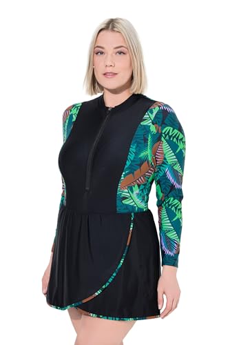 Ulla Popken Damen Badekleid Naomi, Schößchen, Jungleprint Badeanzug, Schwarz, 50-52 EU von Ulla Popken