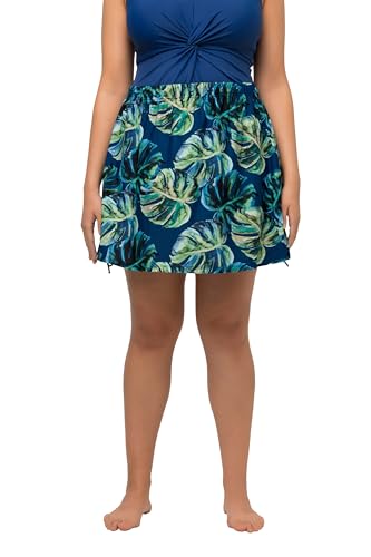 Ulla Popken Damen große Größen Übergrößen Plus Size Baderock, Palmenblätter, Raffung blau 46 815096753-46 von Ulla Popken