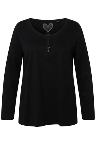 Ulla Popken Damen große Größen Übergrößen Plus Size Basic Shirt, Knopfleiste, Regular, Langarm schwarz 62+ 700603100-62+ von Ulla Popken