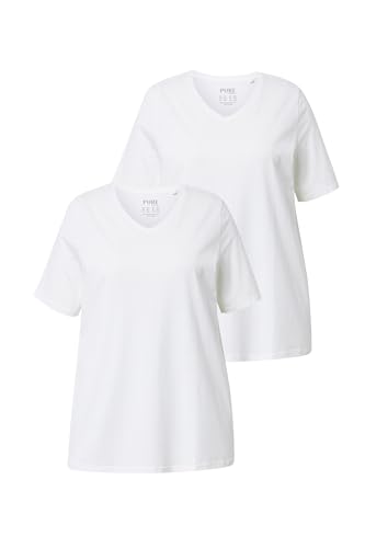 Ulla Popken Damen Basic-T-Shirt, 2er-Pack Gleichfarbig, Offwhite, 54-56 Große Größen EU von Ulla Popken