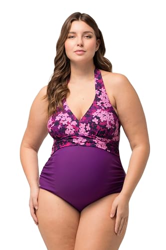 Ulla Popken Damen große Größen Übergrößen Plus Size Bellieva-Badeanzug, Blüten, Umstandsmode, Softcups Brombeere 48 822775825-48 von Ulla Popken