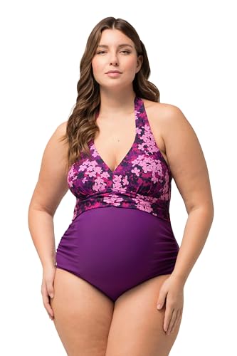 Ulla Popken Damen große Größen Übergrößen Plus Size Bellieva-Badeanzug, Blüten, Umstandsmode, Softcups Brombeere 56 822775825-56 von Ulla Popken