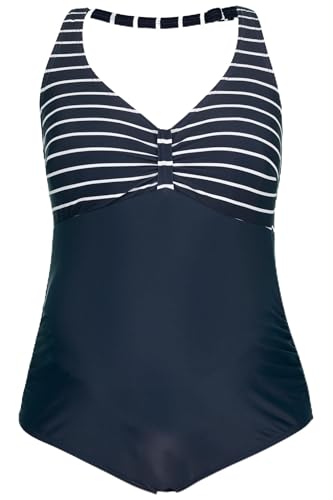 Ulla Popken Damen große Größen Übergrößen Plus Size Bellieva-Badeanzug, Streifen, Umstandsmode, Softcups Marine 48 798239132-48 von Ulla Popken