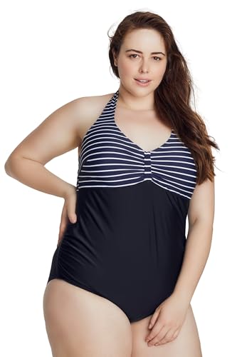 Ulla Popken Damen große Größen Übergrößen Plus Size Bellieva-Badeanzug, Streifen, Umstandsmode, Softcups schwarz 42 798239100-42 von Ulla Popken