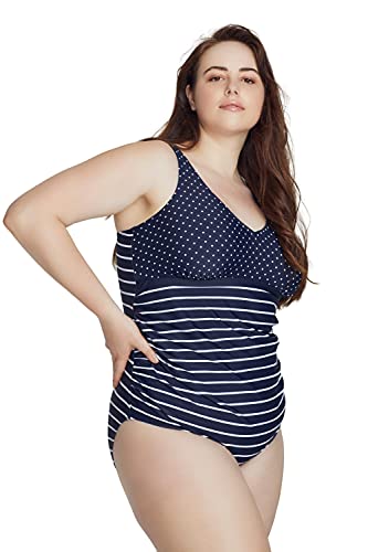 Ulla Popken Damen große Größen Übergrößen Plus Size Bellieva-Badeanzug, verstellbare Träger, ohne Softcups Marine 46 798237130-46 von Ulla Popken