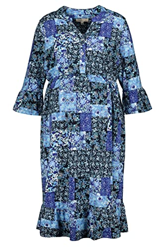 Ulla Popken Damen große Größen Übergrößen Plus Size Bellieva-Kleid, Jersey, Rundhals, Volants, 3/4-Ärmel, Biobaumwolle, GOTS Marine 46+ 794972130-46+ von Ulla Popken