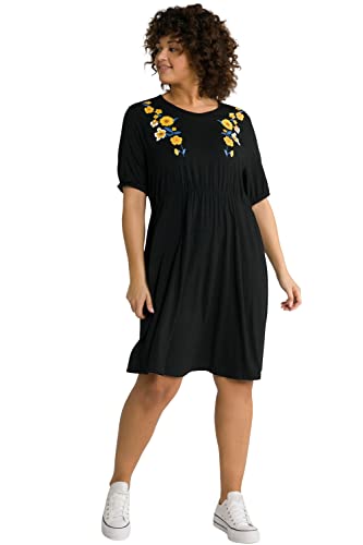 Ulla Popken Damen große Größen Übergrößen Plus Size Bellieva-Kleid, Jersey, V-Ausschnitt, Halbarm, Quernaht schwarz 50+ 794937130-50+ von Ulla Popken