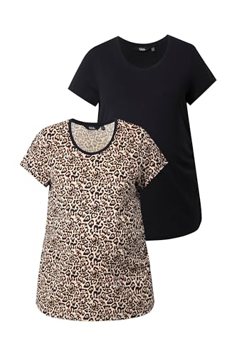Ulla Popken Damen große Größen Übergrößen Plus Size Bellieva-T-Shirts, 2er-Pack, Halbarm, seitliche Raffung helles apricot 54+ 841353652-54+ von Ulla Popken