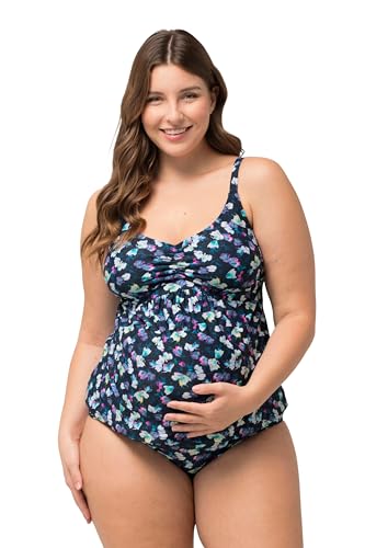 Ulla Popken Damen große Größen Übergrößen Plus Size Bellieva-Tankini, Zweiteiler, Blumenmuster, Raffung, verstellbare Träger schwarz 44 822761100-44 von Ulla Popken