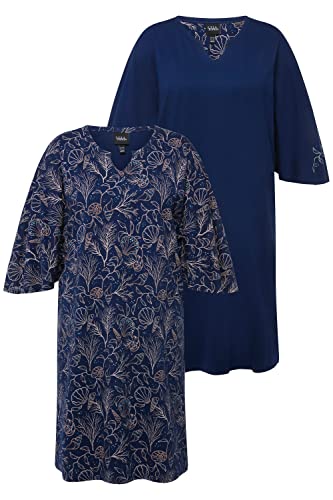 Ulla Popken Damen große Größen Übergrößen Plus Size Bigshirts, 2er-Pack, Muscheln, Tunika-Ausschnitt, 3/4-Arm Tinte 46+ 818208750-46+ von Ulla Popken