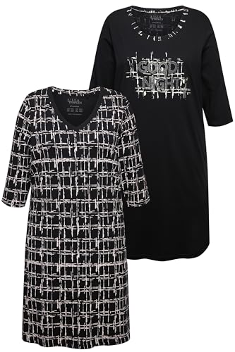 Ulla Popken Damen große Größen Übergrößen Plus Size Bigshirts, 2er-Pack, Rundhals/V-Ausschnitt, 3/4-Arm schwarz 42+ 833226100-42+ von Ulla Popken