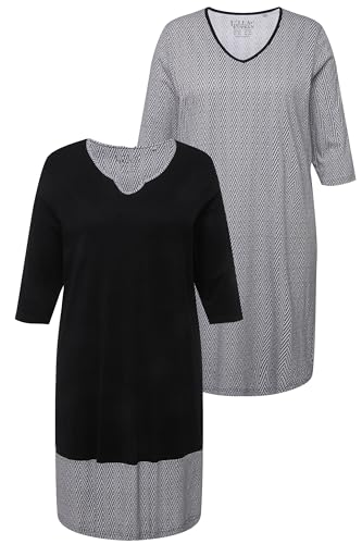 Ulla Popken Damen große Größen Übergrößen Plus Size Bigshirts, 2er-Pack, Tunika-/ V-Ausschnitt, 3/4-Arm schwarz 42+ 823891100-42+ von Ulla Popken