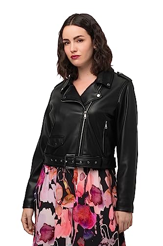 Ulla Popken Damen große Größen Übergrößen Plus Size Bikerjacke, Lederoptik, Reverskragen, asymmetrisch schwarz 54+ 820563100-54+ von Ulla Popken