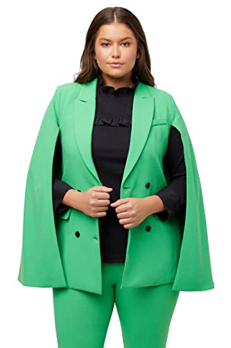 Ulla Popken Damen große Größen Übergrößen Plus Size Blazer mit Cape, A-Linie, Reverskragen, doppelreihig grasgrün 54 816547447-54 von Ulla Popken