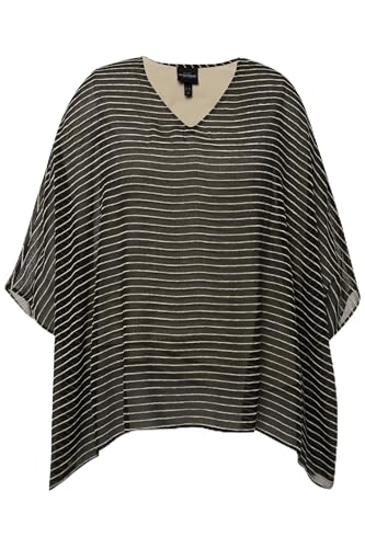 Ulla Popken Damen große Größen Übergrößen Plus Size Bluse, 3D Ringel, doppellagig, V-Ausschnitt, Halbarm schwarz 50+ 829516100-50+ von Ulla Popken