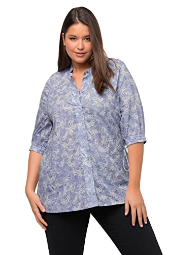 Ulla Popken Damen große Größen Übergrößen Plus Size Bluse, A-Linie, Rundhals, 3/4-Arm, Biobaumwolle violett blau 50+ 813652702-50+ von Ulla Popken