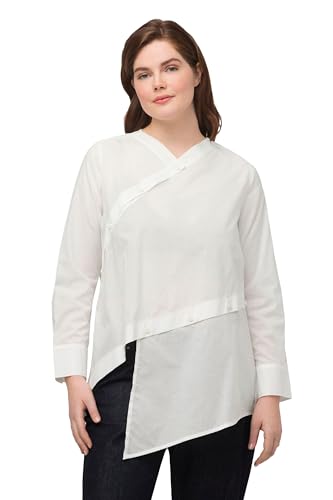 Ulla Popken Damen große Größen Übergrößen Plus Size Bluse, A-Linie, V-Ausschnitt, Langarm, Biobaumwolle Offwhite 50+ 812777200-50+ von Ulla Popken