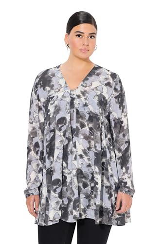 Ulla Popken Damen große Größen Übergrößen Plus Size Bluse, Alloverdruck, A-Linie, Carree-Ausschnitt, Langarm Graphitgrau 54+ 835969110-54+ von Ulla Popken