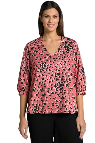 Ulla Popken Damen große Größen Übergrößen Plus Size Bluse, Animal-Druck, A-Linie, V-Ausschnitt, 3/4-Arm Rouge 46+ 804252520-46+ von Ulla Popken