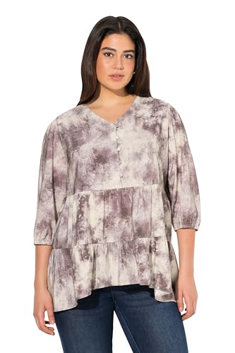 Ulla Popken Damen große Größen Übergrößen Plus Size Bluse, Batikdruck, A-Linie, V-Ausschnitt, Langarm helles Champagner 54+ 831595150-54+ von Ulla Popken