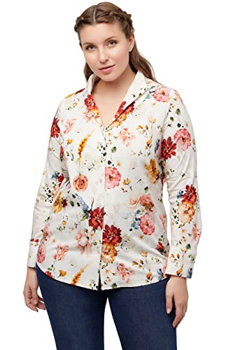 Ulla Popken Damen große Größen Übergrößen Plus Size Bluse, Blumen, Kelchkragen, V-Ausschnitt, Langarm Offwhite 46+ 815640201-46+ von Ulla Popken