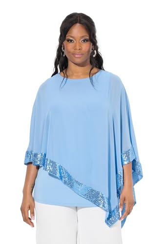 Ulla Popken Damen große Größen Übergrößen Plus Size Bluse, Chiffon-Überwurf, U-Boot-Ausschnitt, 3/4-Arm lichtblau 58+ 836144720-58+ von Ulla Popken