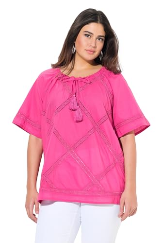 Ulla Popken Damen große Größen Übergrößen Plus Size Bluse, Häkel-Spitzenbänder, Rundhals, Halbarm kräftiges pink 46+ 837560800-46+ von Ulla Popken