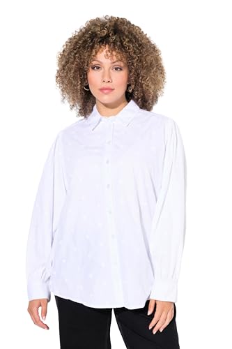 Ulla Popken Damen große Größen Übergrößen Plus Size Bluse, Herz-Stickerei, A-Linie, Hemdkragen, Langarm Offwhite 50+ 837207200-50+ von Ulla Popken