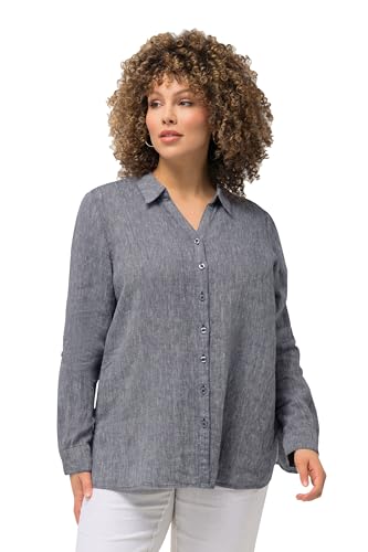 Ulla Popken Damen Leinenbluse Blusen, Marineblau Meliert, 54-56 von Ulla Popken