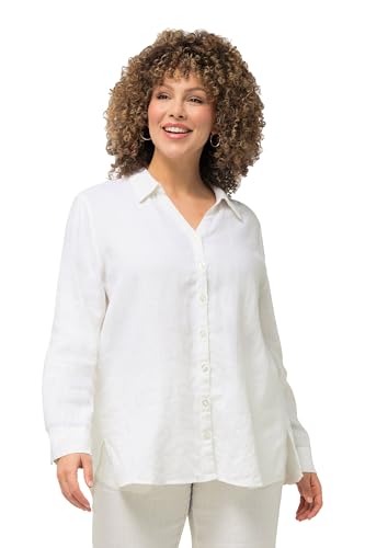 Ulla Popken Damen große Größen Übergrößen Plus Size Bluse, Leinen, offener Kragen, Langarm Offwhite 58+ 794882200-58+ von Ulla Popken