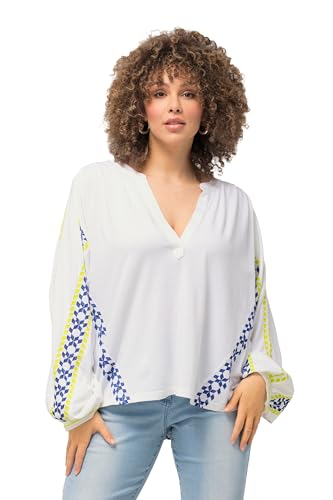 Ulla Popken Damen große Größen Übergrößen Plus Size Bluse, Leinenmix, Oversized, Tunika-Ausschnitt, Langarm schneeweiß 54+ 827680200-54+ von Ulla Popken