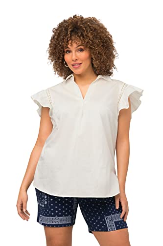 Ulla Popken Damen große Größen Übergrößen Plus Size Bluse, Litzen-Zierband, Hemdkragen, Flügel-Halbarm Offwhite 50+ 818990200-50+ von Ulla Popken