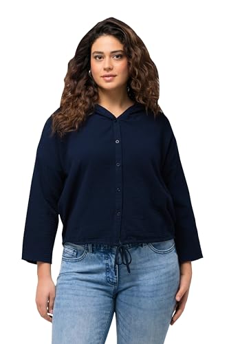 Ulla Popken Damen große Größen Übergrößen Plus Size Bluse, Musselin, Kapuze, Oversized, 3/4-Arm Tintenblau 46+ 830264740-46+ von Ulla Popken
