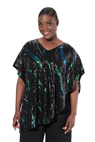 Ulla Popken Damen große Größen Übergrößen Plus Size Bluse, Oversized, Pailletten, Chiffon, doppellagig schwarz 46+ 822040100-46+ von Ulla Popken