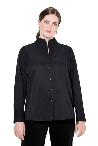 Ulla Popken Damen Bluse, Oxford-gewebe, Kelchkragen, Langarm T-Shirt, Schwarz, 54-56 EU von Ulla Popken