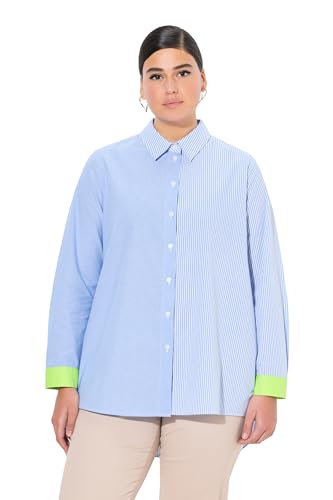 Ulla Popken Damen große Größen Übergrößen Plus Size Bluse, Patchlook, Hemdkragen, Neon-Manschetten horizontblau 58+ 836249727-58+ von Ulla Popken