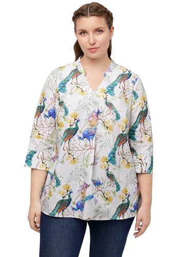 Ulla Popken Damen große Größen Übergrößen Plus Size Bluse, Pfauen, Stehkragen, V-Ausschnitt, 3/4-Arm schneeweiß 54+ 815774200-54+ von Ulla Popken